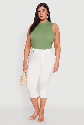 Womens Plus Size Hyperstretch Capri Pants, White, Size 2X