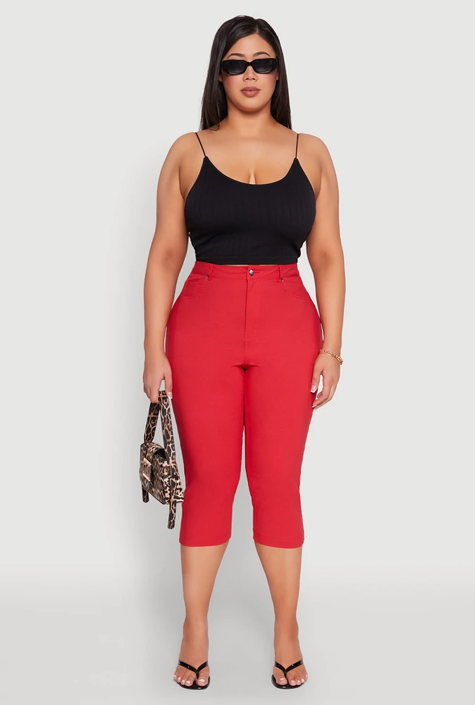 Womens Plus Size Hyperstretch Capri Pants, Red, Size 3X