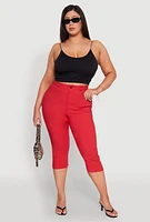 Womens Plus Size Hyperstretch Capri Pants, Red, Size 3X