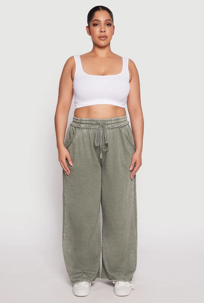 Womens Plus Acid Wash Wide Leg Sweatpants, 3X