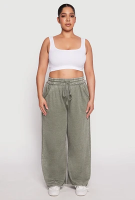 Womens Plus Acid Wash Wide Leg Sweatpants,