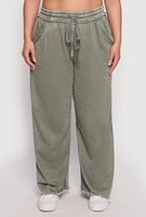 Womens Plus Acid Wash Wide Leg Sweatpants,