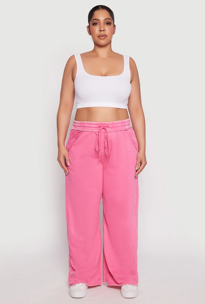 Womens Plus Size Acid Wash Wide Leg Sweatpants, Pink, Size 3X