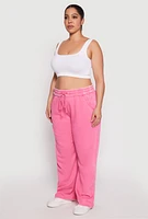 Womens Plus Size Acid Wash Wide Leg Sweatpants, Pink, Size 3X