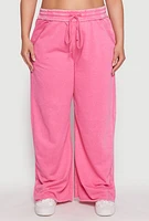 Womens Plus Size Acid Wash Wide Leg Sweatpants, Pink, Size 3X