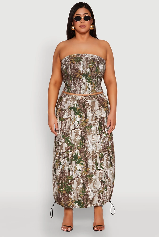 Womens Plus Size Hunter Camo Cargo Maxi Skirt, Multi, Size 2X