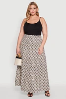 Womens Plus Size Patterned Smocked Waist Maxi Skirt, Multi, Size 1X