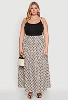 Womens Plus Size Patterned Smocked Waist Maxi Skirt, Multi, Size 1X