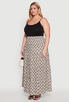 Womens Plus Size Patterned Smocked Waist Maxi Skirt, Multi, Size 1X