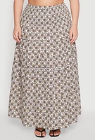 Womens Plus Size Patterned Smocked Waist Maxi Skirt, Multi, Size 1X