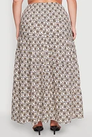 Womens Plus Size Patterned Smocked Waist Maxi Skirt, Multi, Size 1X