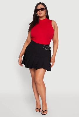 Womens Plus Buckle Front Pleated Skirt,