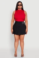 Womens Plus Buckle Front Pleated Skirt,