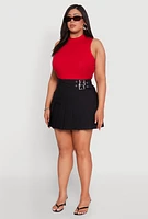 Womens Plus Buckle Front Pleated Skirt,