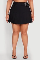 Womens Plus Buckle Front Pleated Skirt,