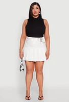 Womens Plus Size Buckle Front Pleated Skirt, White, Size 3X