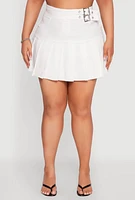 Womens Plus Size Buckle Front Pleated Skirt, White, Size 3X