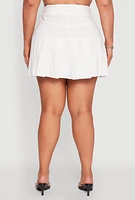 Womens Plus Size Buckle Front Pleated Skirt, White, Size 3X