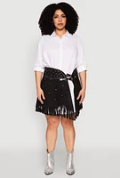 Womens Plus Size Fringe Buckle Front Skirt, Black, Size 2X