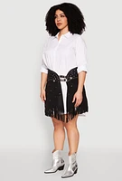 Womens Plus Size Fringe Buckle Front Skirt, Black, Size 2X