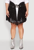 Womens Plus Size Fringe Buckle Front Skirt, Black, Size 2X