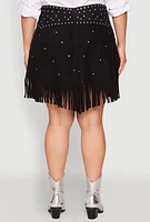 Womens Plus Size Fringe Buckle Front Skirt, Black, Size 2X