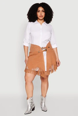 Womens Plus Fringe Buckle Front Skirt, 3X