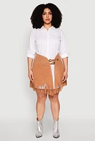 Womens Plus Fringe Buckle Front Skirt, 3X