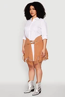 Womens Plus Size Fringe Buckle Front Skirt, Khaki, Size 2X