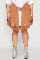 Womens Plus Fringe Buckle Front Skirt, 3X