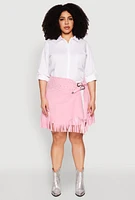 Womens Plus Size Fringe Buckle Front Skirt, Pink, Size 2X