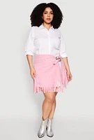 Womens Plus Size Fringe Buckle Front Skirt, Pink, Size 2X
