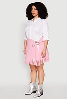 Womens Plus Size Fringe Buckle Front Skirt, Pink, Size 2X