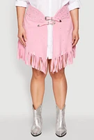 Womens Plus Size Fringe Buckle Front Skirt, Pink, Size 2X