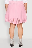 Womens Plus Size Fringe Buckle Front Skirt, Pink, Size 2X