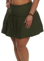 Womens Plus Size Crepe Knit Pleated Skirt, Green, Size 1X