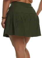 Womens Plus Crepe Knit Pleated Skirt, Green,