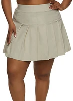 Womens Plus Size Crepe Knit Pleated Skirt, Khaki, Size 1X
