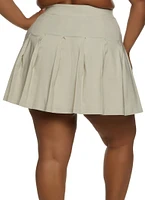 Womens Plus Size Crepe Knit Pleated Skirt, Khaki, Size 1X