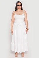 Womens Plus Size Almost Famous Tiered Maxi Skirt, White, Size 2X