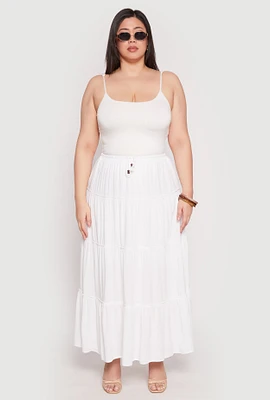 Womens Plus Size Almost Famous Tiered Maxi Skirt, White, Size 1X