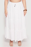 Womens Plus Size Almost Famous Tiered Maxi Skirt, White, Size 2X