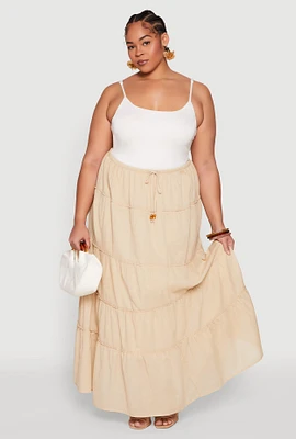 Womens Plus Size Almost Famous Tiered Maxi Skirt, Khaki, Size 1X