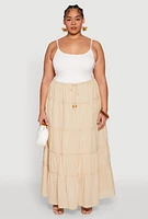 Womens Plus Size Almost Famous Tiered Maxi Skirt, Khaki, Size 1X