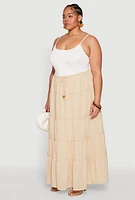 Womens Plus Size Almost Famous Tiered Maxi Skirt, Khaki, Size 1X