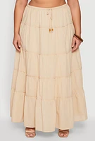 Womens Plus Size Almost Famous Tiered Maxi Skirt, Khaki, Size 1X