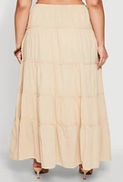 Womens Plus Size Almost Famous Tiered Maxi Skirt, Khaki, Size 1X