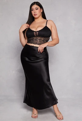 Womens Plus Size Almost Famous Satin Slip Skirt, Black, Size 3X