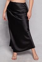 Womens Plus Size Almost Famous Satin Slip Skirt, Black, Size 1X