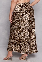 Womens Plus Size Almost Famous Patterned Satin Maxi Slip Skirt, Brown, Size 3X